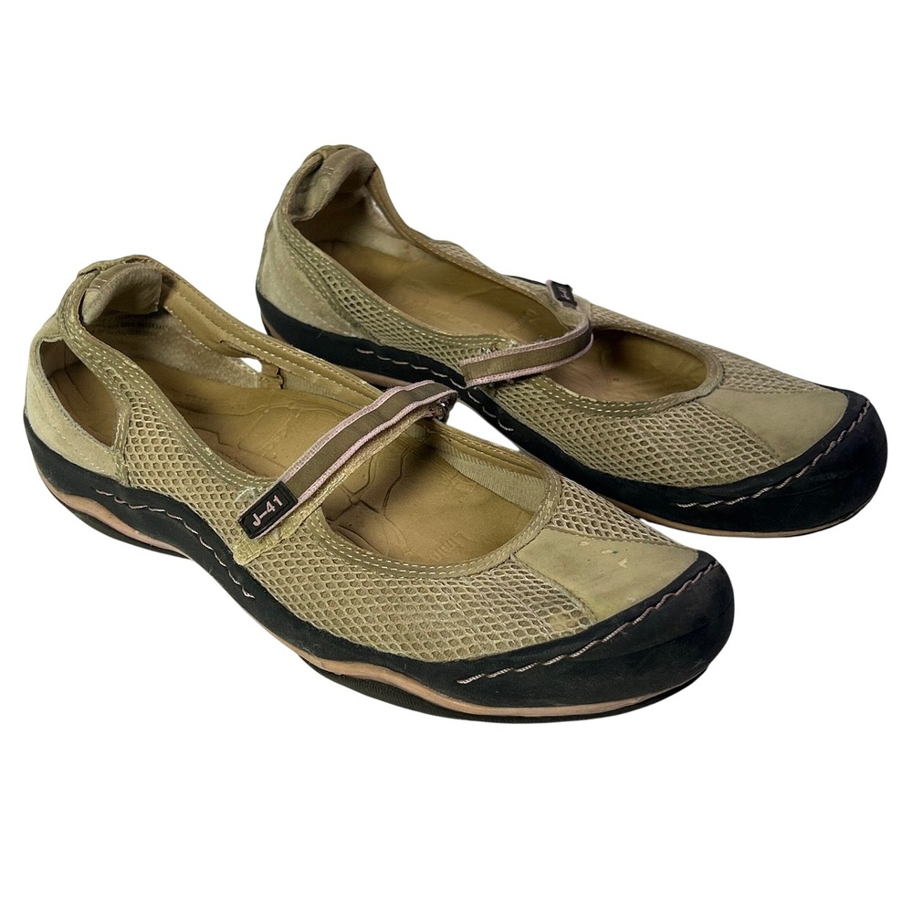 J-41 Beachcomber Mary Jane Shoes Tan Black Pink Vegan Mesh Trail Flats 8.5M